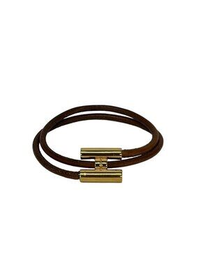 Hermes Bracelet Tournis Leather Brown Gold 2 Rows X